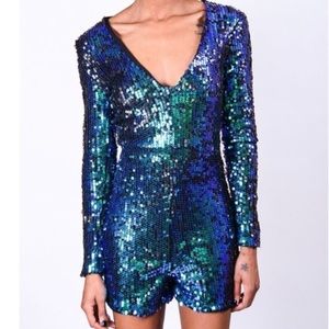 NWT Haoduyoi Sequin Romper XL Blue Green Mermaid Eras Renaissance